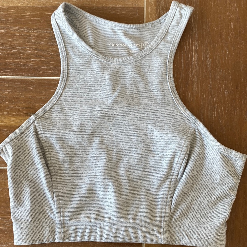 Racer back bra from outdoor voices in heather gray.